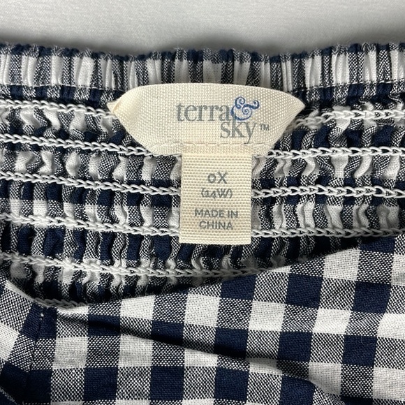 Terra & Sky Black and White Checked Blouse Bell Sleeves with Elastic - Picture 3 of 10